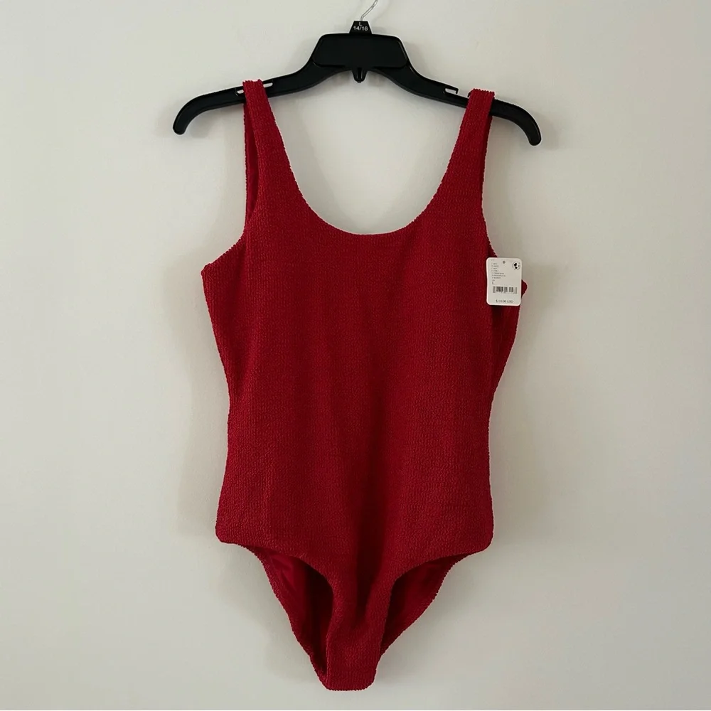 Free People Red Textured One-Piece Swimsuit